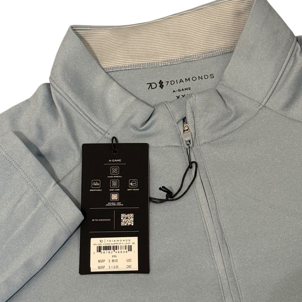 7 Diamonds A-Game Mens XXL Quarter‎ Zip Pullover Light Blue SPV-1021 NWT
